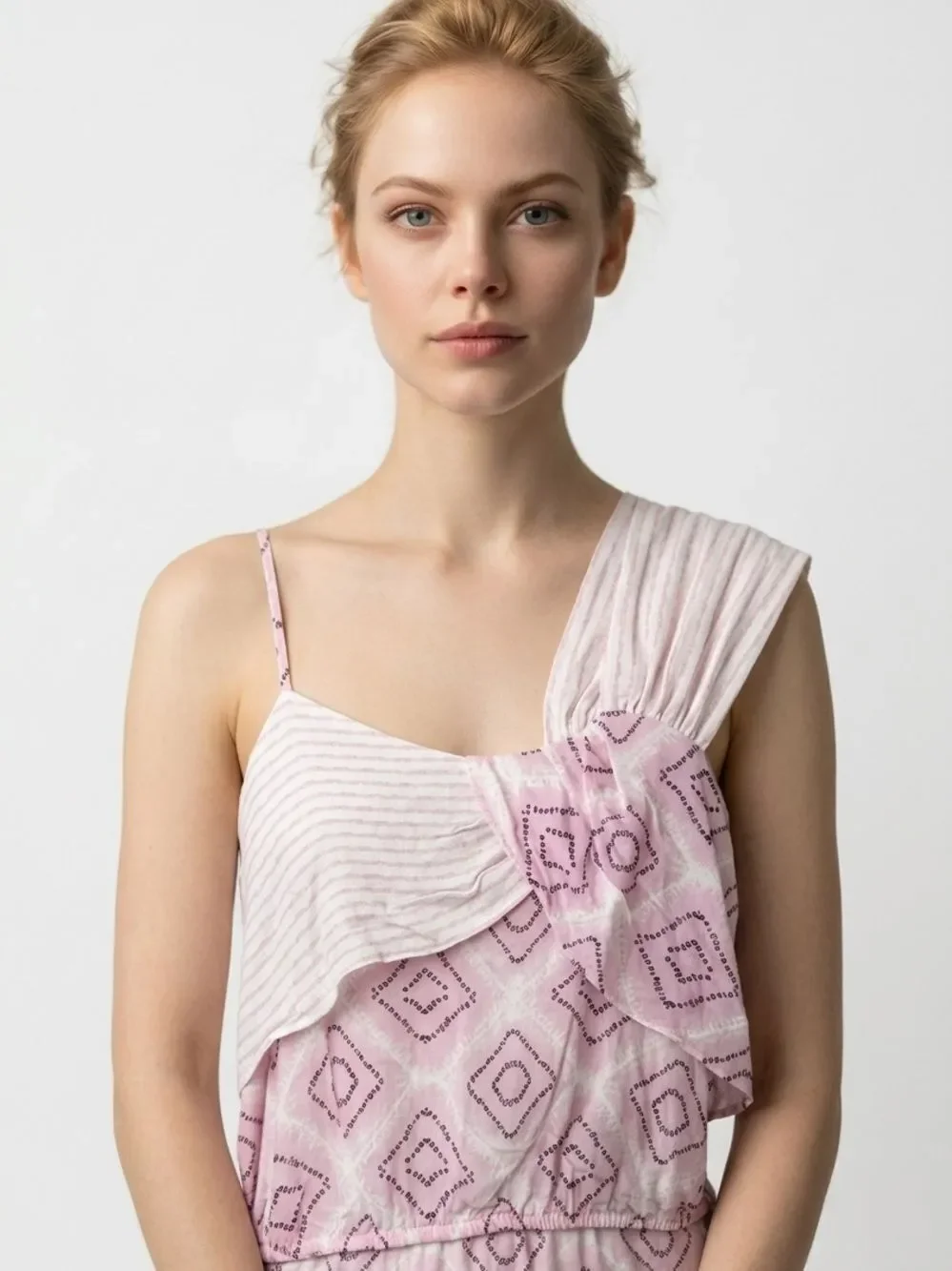 FREE PEOPLE | Asymmetrical Pastel Lavender-Pink Printed Cami Top Women’s Size M
